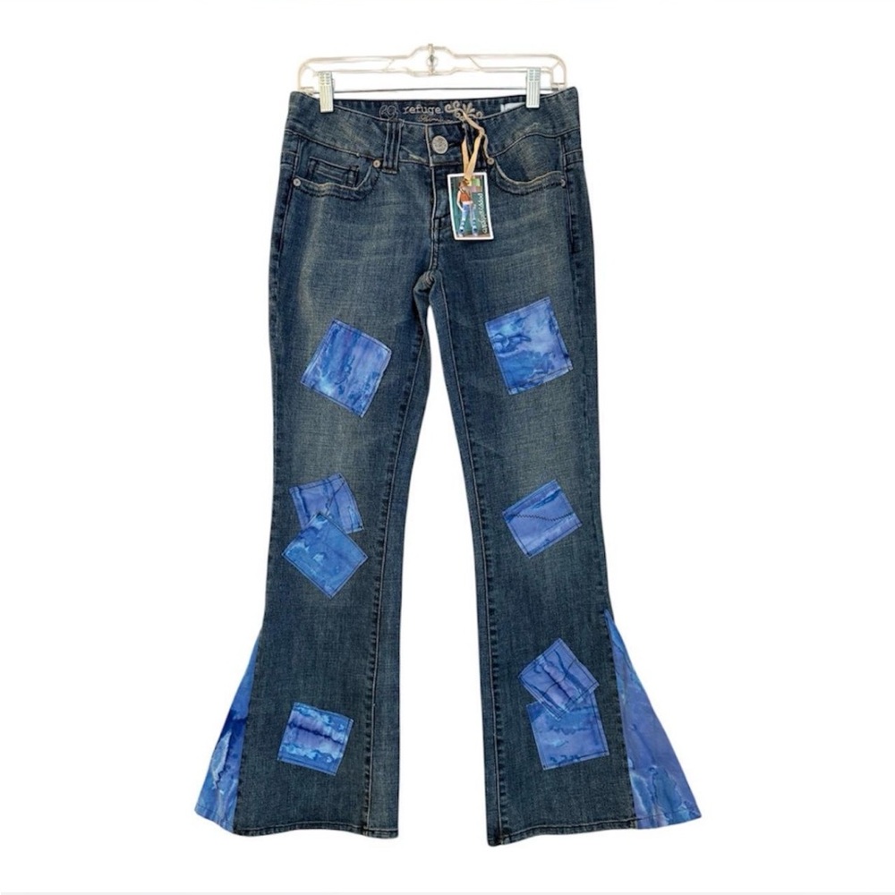 Refuge Blue Patchwork Flare Jeans - image 1